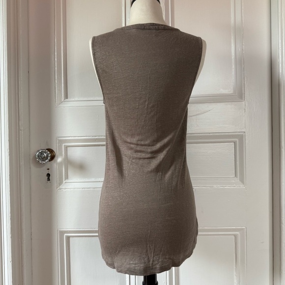 St. Tropez Brown Fitted 100% Linen Buttoned Tank Top with Mandarin Collar Small - Picture 3 of 11